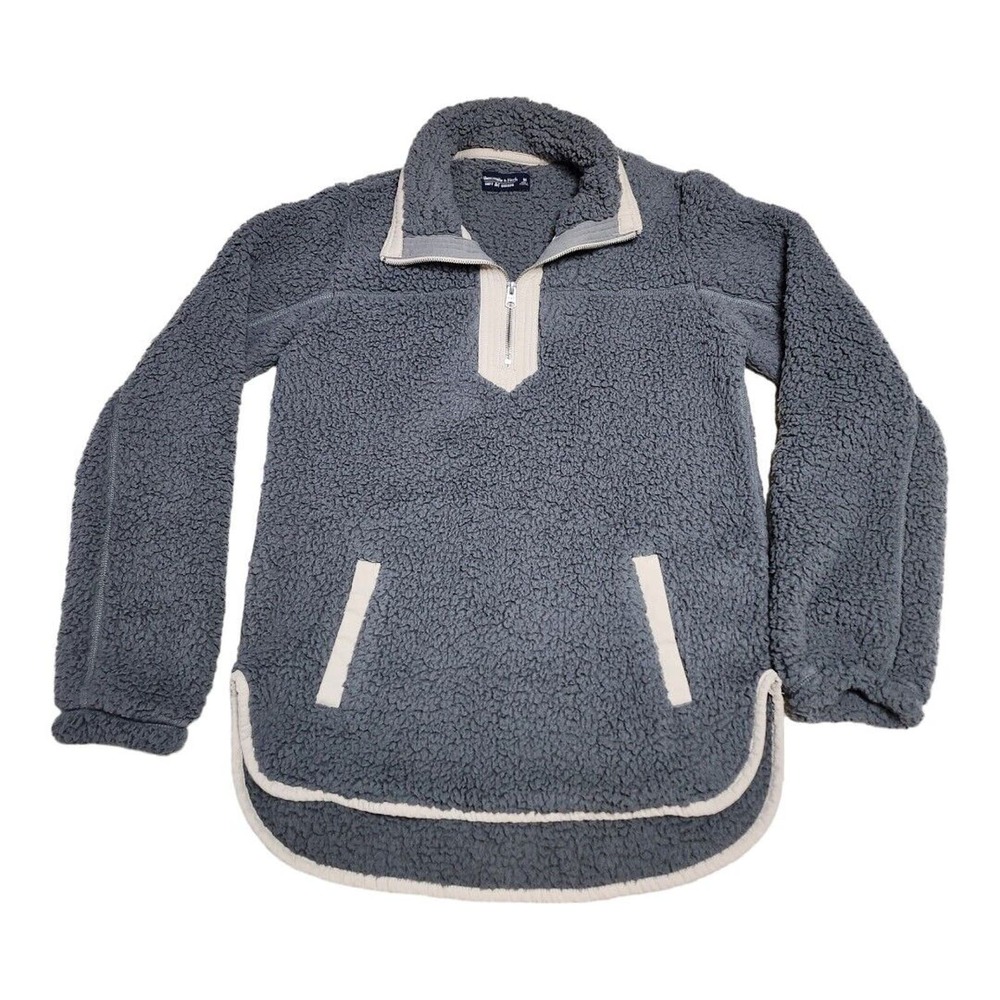 Abercrombie & Fitch‎ Pullover Womens Medium Gray Soft A F Sherpa Fleece 1/4 Zip
